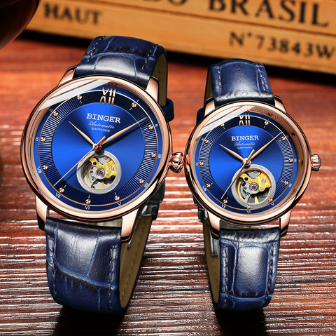 Image of Binger Swiss Ultra thin Super Luxury Tourbillon Couple Watch B 1108