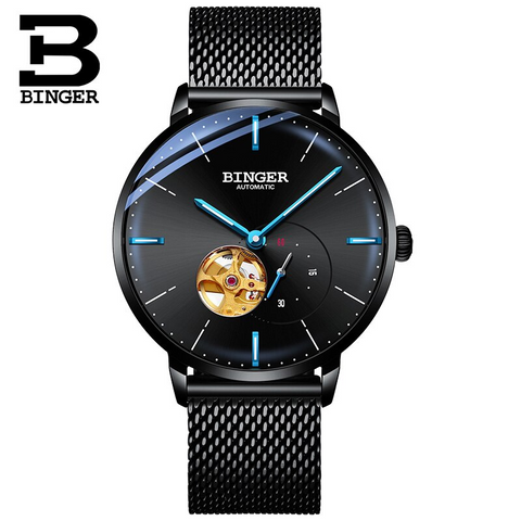 Image of Binger Swiss Mechanical Black Business Luxury Men Watch B 5085M-1