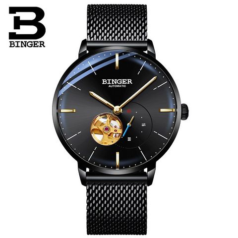 Image of Binger Swiss Mechanical Black Business Luxury Men Watch B 5085M-1