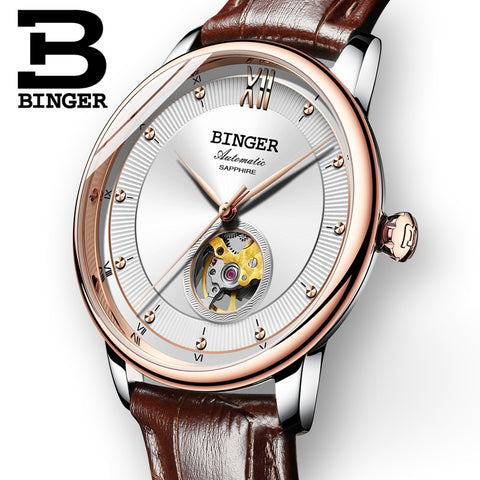 Image of Binger Swiss Ultra thin Super Luxury Tourbillon Couple Watch B 1108