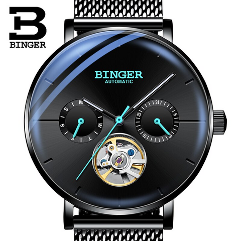 Image of Binger Swiss Mechanical Black Business Luxury Men Watch B 8612