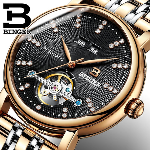 Image of Binger Swiss Diamond Studded Mechanical Watch Men B 1173