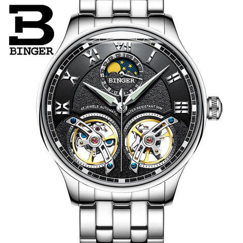 Image of Binger Swiss Double Tourbillon Rugged Luxury Mechanical Watch Men B 8606 B