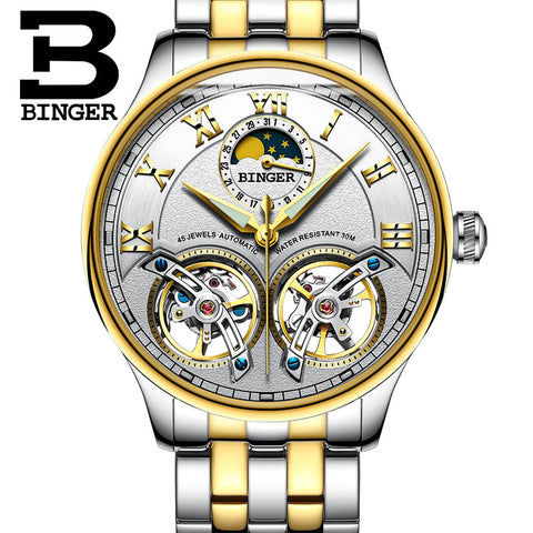 Image of Binger Swiss Double Tourbillon Rugged Luxury Mechanical Watch Men B 8606 B