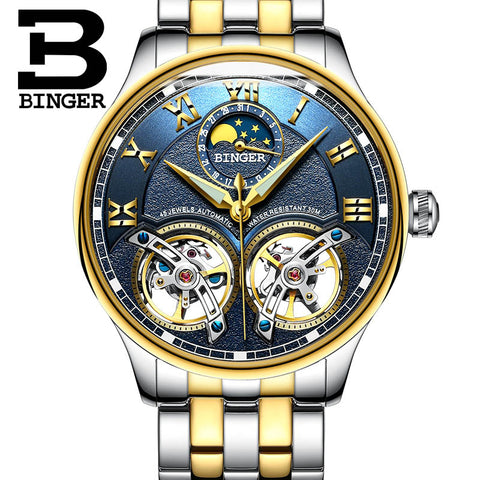 Image of Binger Swiss Double Tourbillon Rugged Luxury Mechanical Watch Men B 8606 B