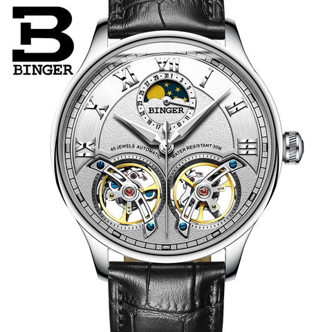 Image of Binger Swiss Double Tourbillon Rugged Luxury Mechanical Watch Men B 8606 B
