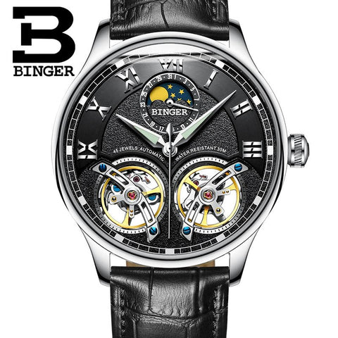 Image of Binger Swiss Double Tourbillon Rugged Luxury Mechanical Watch Men B 8606 B