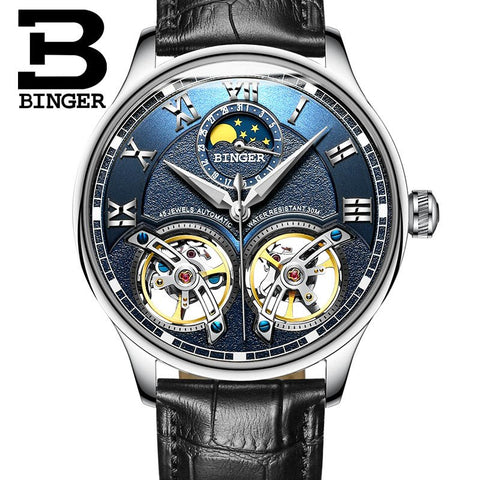 Image of Binger Swiss Double Tourbillon Rugged Luxury Mechanical Watch Men B 8606 B