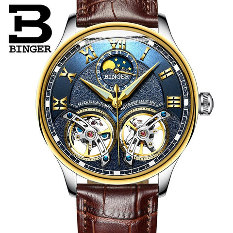 Image of Binger Swiss Double Tourbillon Rugged Luxury Mechanical Watch Men B 8606 B