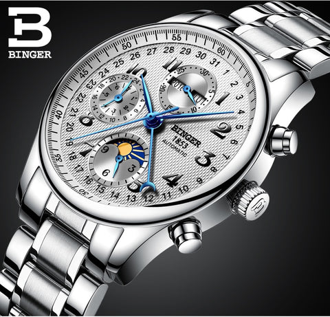 Image of Binger Swiss Moon Phase Mechanical Watch Men B 603-8