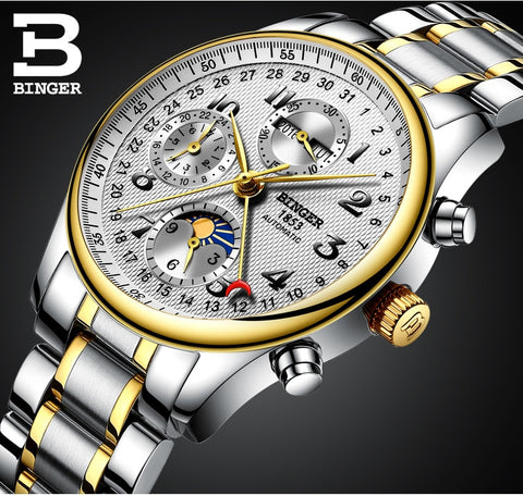 Image of Binger Swiss Moon Phase Mechanical Watch Men B 603-8