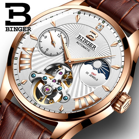 Image of Binger Swiss 22 jewels Tourbillon Mechanical Men Watch B 1186