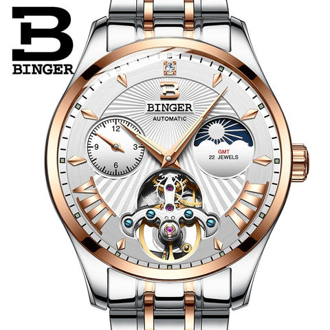 Image of Binger Swiss 22 jewels Tourbillon Mechanical Men Watch B 1186