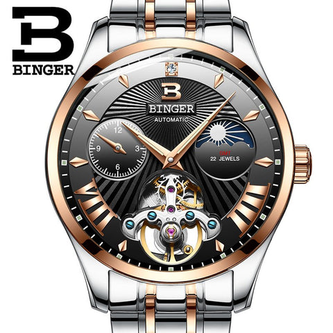Image of Binger Swiss 22 jewels Tourbillon Mechanical Men Watch B 1186