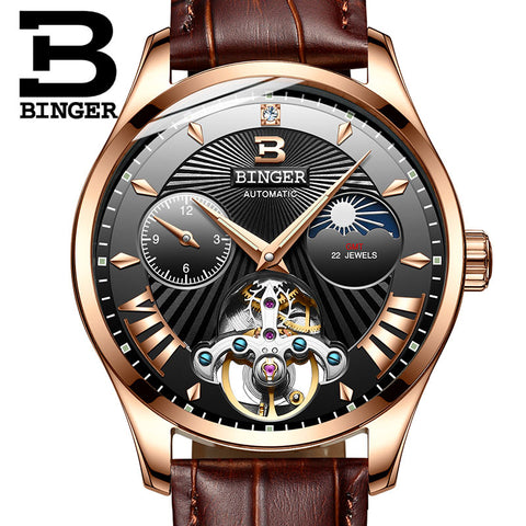 Image of Binger Swiss 22 jewels Tourbillon Mechanical Men Watch B 1186