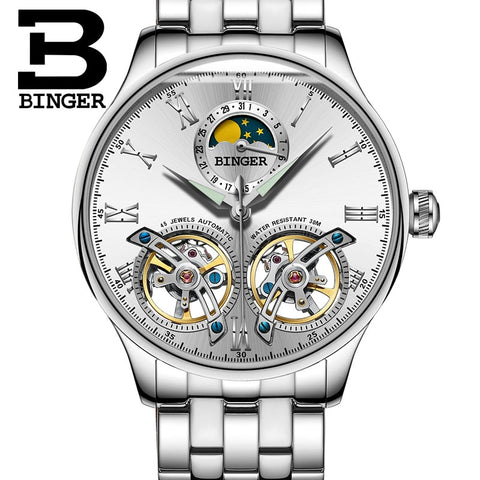 Image of Binger Swiss Double Tourbillon Elegant Mechanical Watch Men B 8606 A