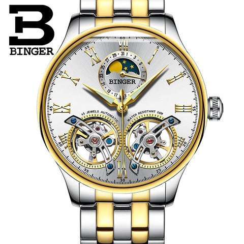 Image of Binger Swiss Double Tourbillon Elegant Mechanical Watch Men B 8606 A