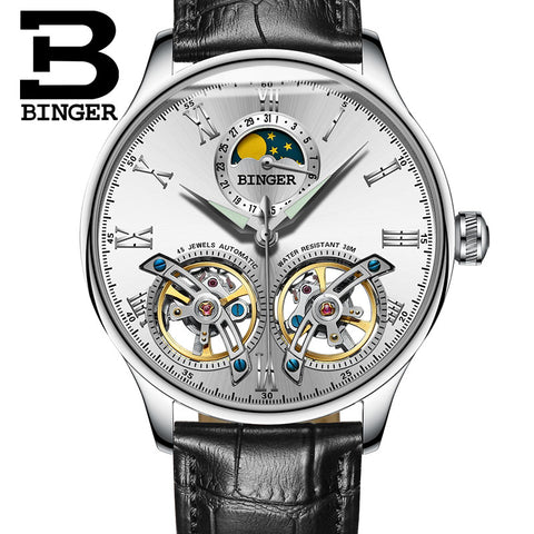 Image of Binger Swiss Double Tourbillon Elegant Mechanical Watch Men B 8606 A