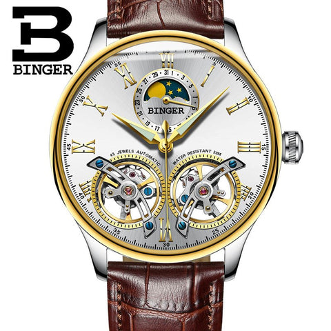 Image of Binger Swiss Double Tourbillon Elegant Mechanical Watch Men B 8606 A