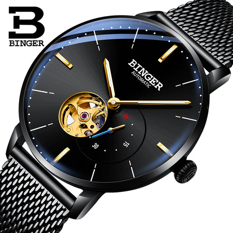 Image of Binger Swiss Mechanical Black Business Luxury Men Watch B 5085M-1