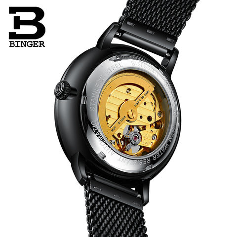 Image of Binger Swiss Mechanical Black Business Luxury Men Watch B 5085M-1