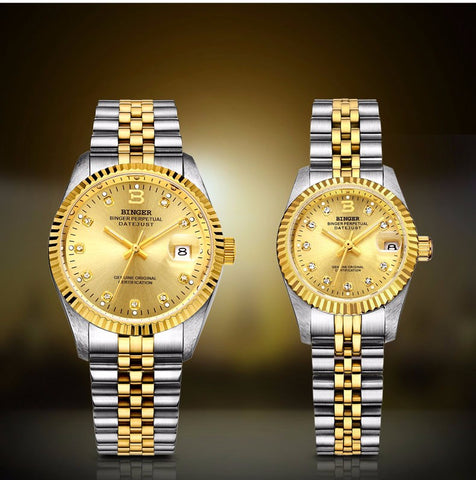 Image of Binger Swiss Striped Mechanical Couple Watch BS169CG