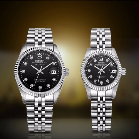 Image of Binger Swiss Striped Mechanical Couple Watch BS169CG