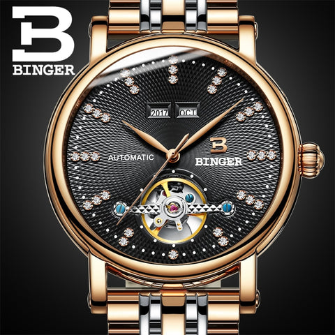 Image of Binger Swiss Diamond Studded Mechanical Watch Men B 1173