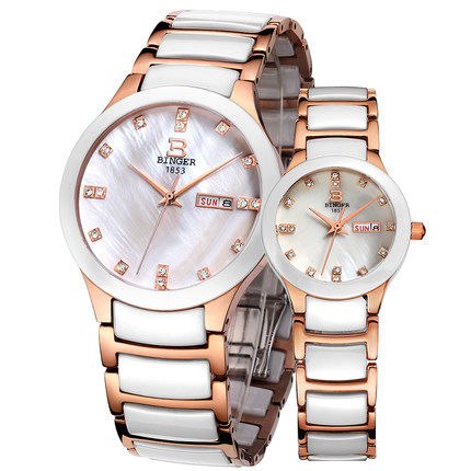 Image of Binger Swiss Ceramic Quartz Couple Watch BS236CD