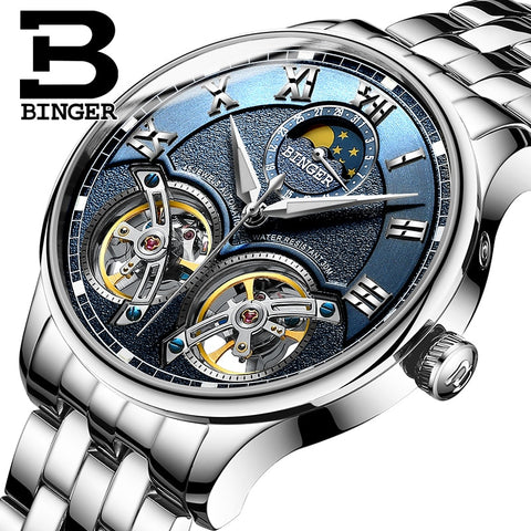 Image of Binger Swiss Double Tourbillon Rugged Luxury Mechanical Watch Men B 8606 B