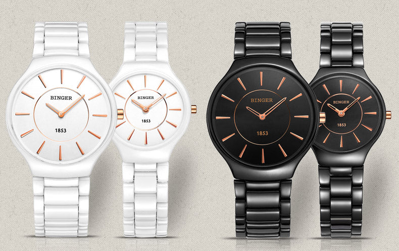 Binger Swiss Ceramic Quartz Couple Watch BS8006CA