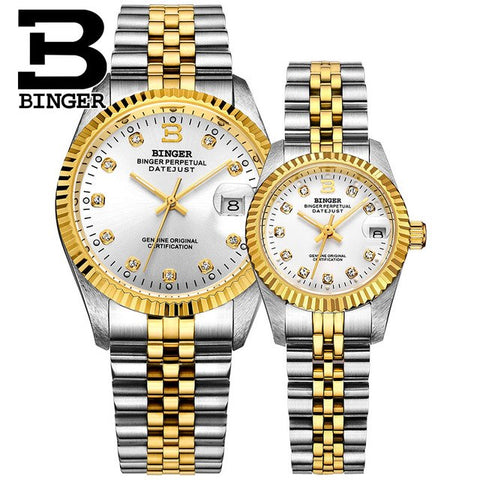 Image of Binger Swiss Striped Mechanical Couple Watch BS169CG