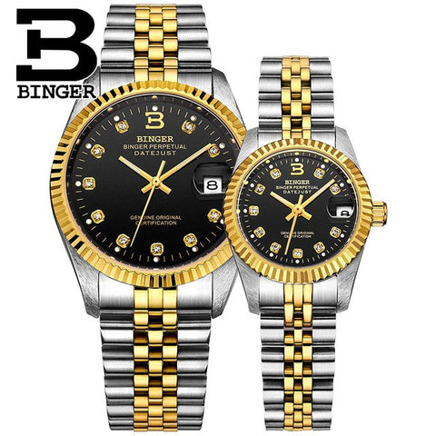Image of Binger Swiss Striped Mechanical Couple Watch BS169CF