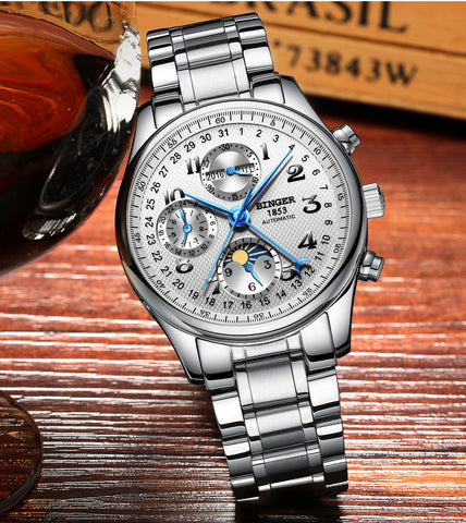 Image of Binger Swiss Moon Phase Mechanical Watch Men B 603-8