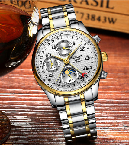 Image of Binger Swiss Moon Phase Mechanical Watch Men B 603-8