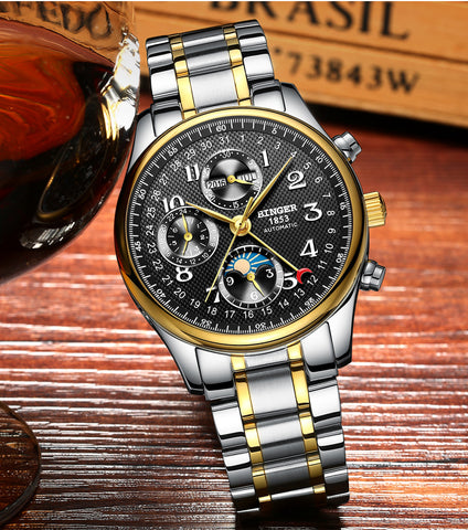 Image of Binger Swiss Moon Phase Mechanical Watch Men B 603-8