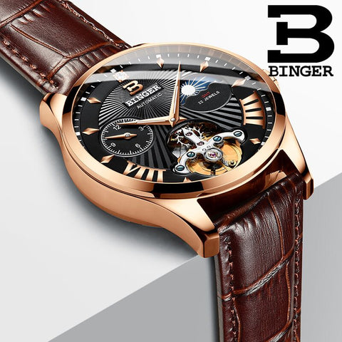 Image of Binger Swiss 22 jewels Tourbillon Mechanical Men Watch B 1186