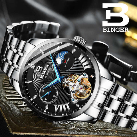 Image of Binger Swiss 22 jewels Tourbillon Mechanical Men Watch B 1186
