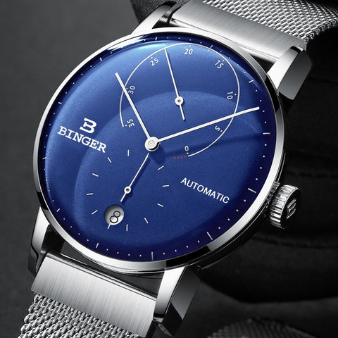 Image of Binger Swiss Sapphire Curved Mechanical Watch Men B 1187