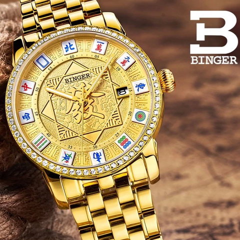 Image of Binger Swiss Mechanical Luxury Gold Men Watch B 5055