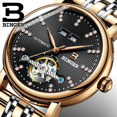 Binger Swiss Diamond Studded Mechanical Watch Men B 1173