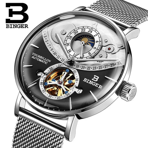B BINGER B-8607M Orologio Meccanico Uomo: Scheletro, Automatico, Cassa 41mm, Fasi Lunari