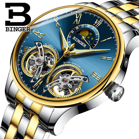 Image of Binger Swiss Double Tourbillon Elegant Mechanical Watch Men B 8606 A