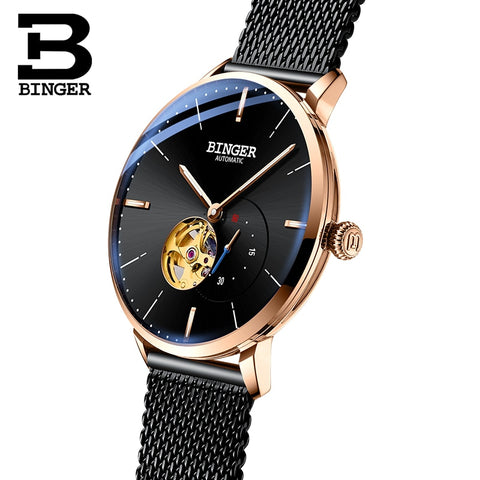 Image of Binger Swiss Mechanical Black Business Luxury Men Watch B 5085M-1